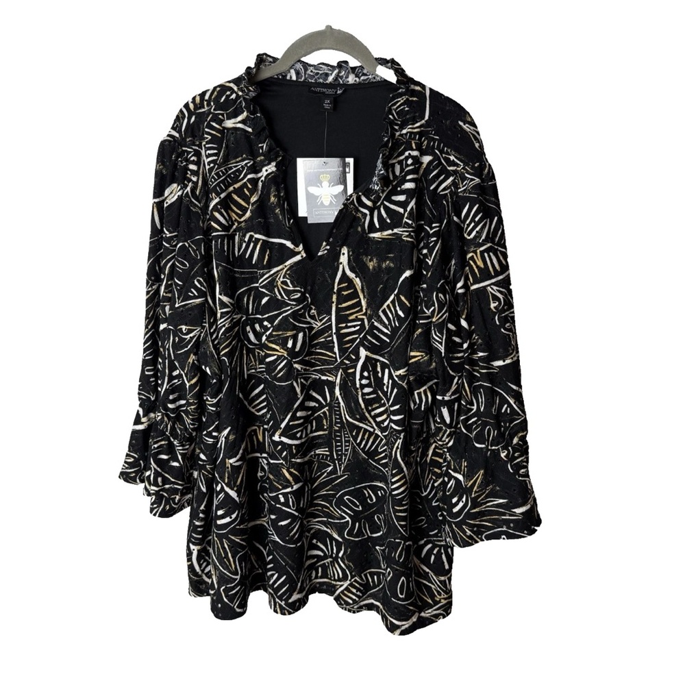 NEW Antthony Original Top Plus Size 2X 3/4 Sleeves Lined Bodice Eyelet Design